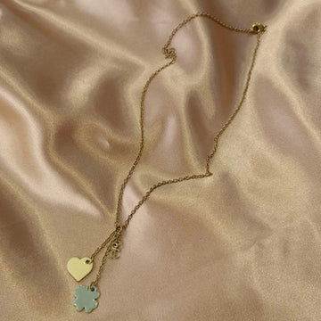 Chanel Four-Leaf Clover & Heart Pendant Necklace (01P) - Gold-Plated & Enamel - Grade B (Re-Engraved)