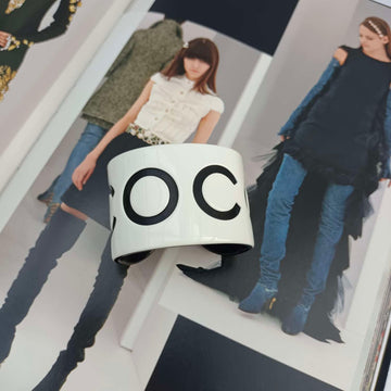 Chanel Vintage Black & White Acrylic Cuff Bracelet - Grade A (14cm Wrist Circumference, Stamped, with Engraving Photos)
