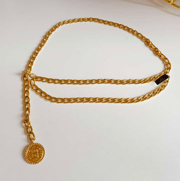 Chanel Vintage 1990s Gold-Plated Double-Layer Coin Belt Chain - With Engraving Photos