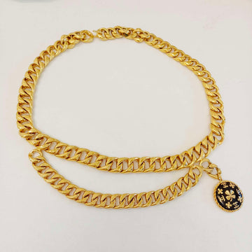 Chanel Black & Gold Four-Leaf Clover Double-Layer Waist Chain, 1990s, Grade A