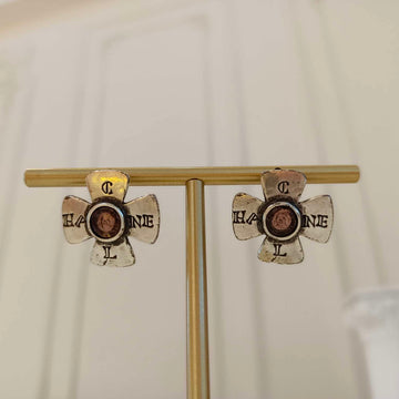 Chanel Cambon Stud Earrings, Antiqued Silver, 99A Grade A, Diameter 2cm