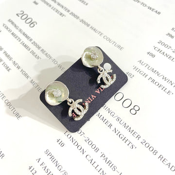 Chanel Green Floral Enamel Stud Earrings - Full Crystal Embellishment - 2.3cm (Total) / 1.2cm (Flower) - Grade A