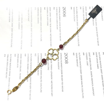 Chanel Vintage 1983 Four-Leaf Clover Bracelet - Distressed Gold & Red Glass Beads - 19.5cm - Grade A - Gold-Plated & Glass