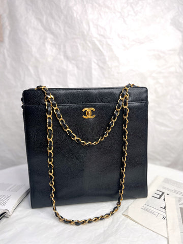 Chanel Black Caviar Leather Document Case with Gold Hardware - 28×24cm - A-Grade (Serial 5091457)