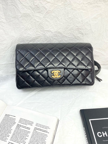 CHANEL Black & Gold Lambskin CF Classic Backpack - Kiko Mizuhara Same Style, Clear 3-Series Laser, 25*15cm, Grade A