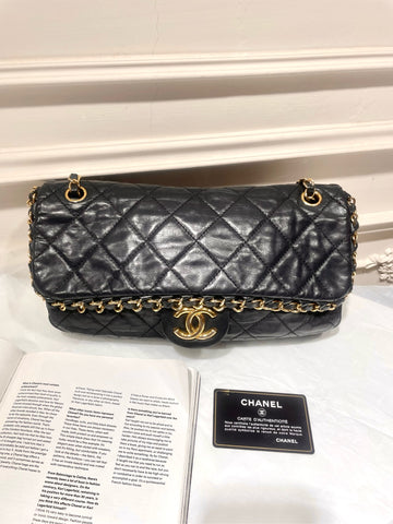 Chanel Vintage Black Waxed Calfskin Classic Flap with Gold Hardware - 29×14cm - A-Grade (Serial 16242320)