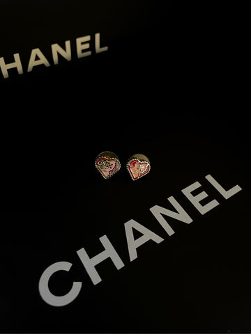 Chanel Pink Heart Earrings 1.2cm × 1cm Enamel 03P-Grade A