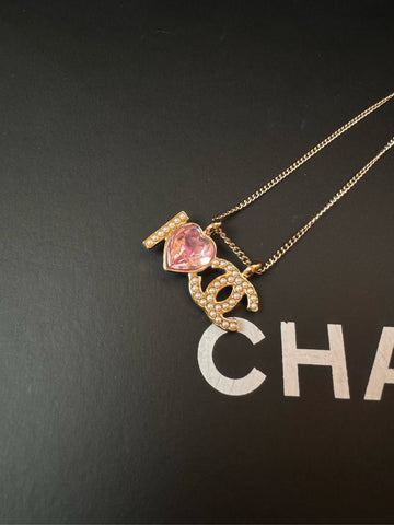 CHANEL Pink Diamond Heart Pearl CC Pendant Necklace 22B - Adjustable 60.5cm (Pendant 3×2.5cm)