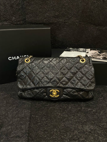 Chanel Black Caviar Leather Airport Flap Bag 32*18cm Serial 16607632 Grade A