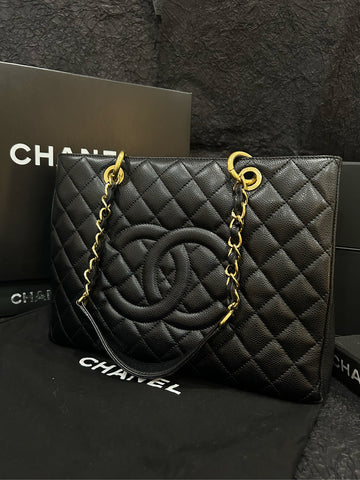 Chanel Black Caviar GST with Gold Hardware - 35×24cm - A-Grade (Serial 15706483)-Original Structure Maintained