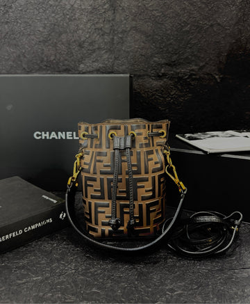 Fendi Monogram Canvas Mini Bucket Bag with Strap - 12×18cm - A-Grade (Serial 8BS010A65912085-21)