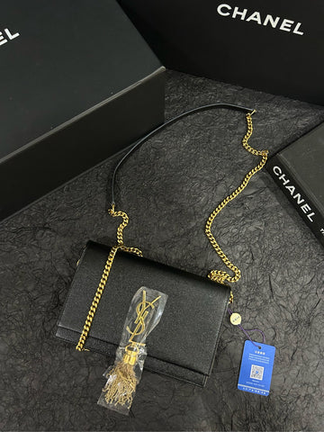 Yves Saint Laurent (YSL) Black Caviar Calfskin Kate Tassel Chain Bag Made in Italy 19×12cm Grade A Serial