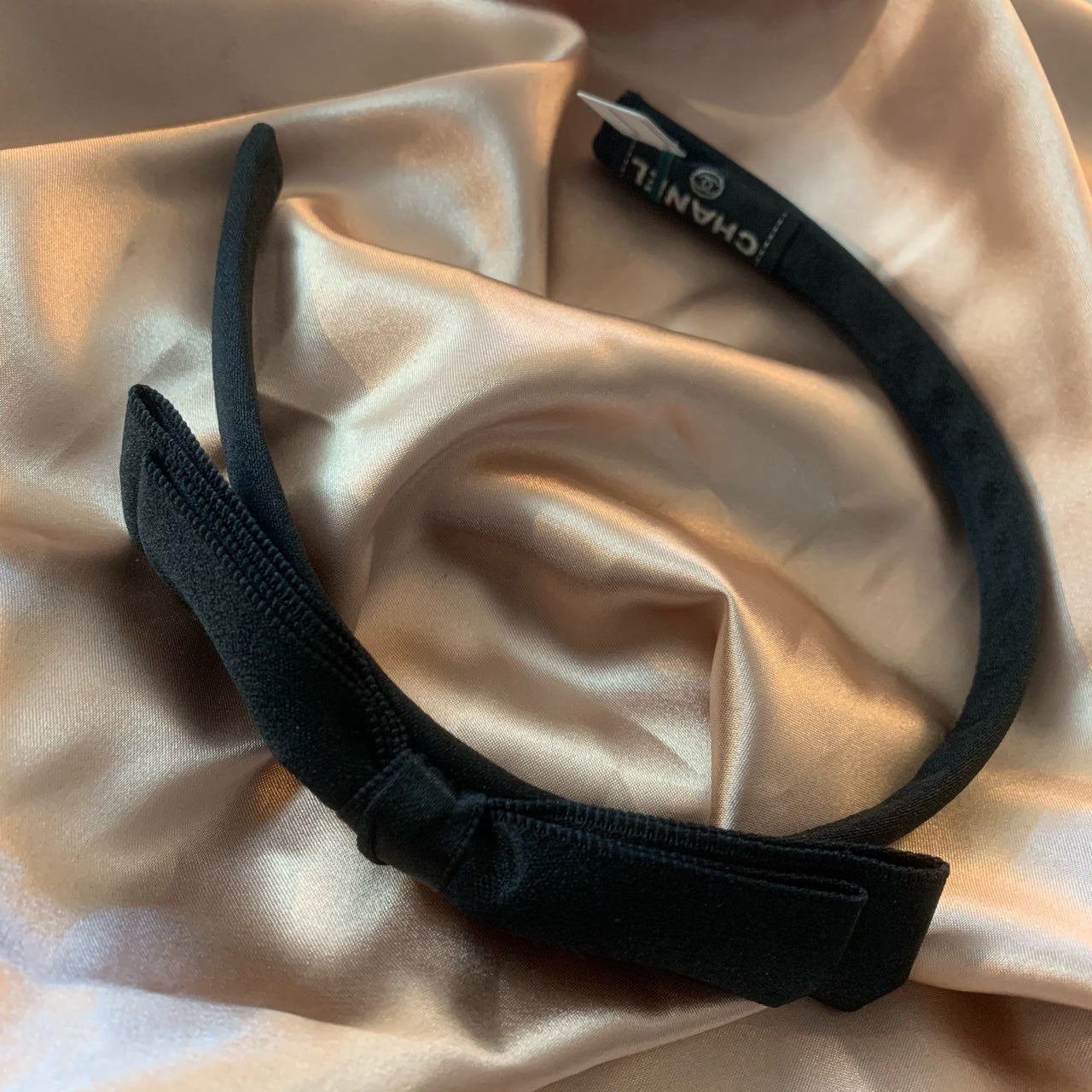 Chanel Black Satin Bow Headband