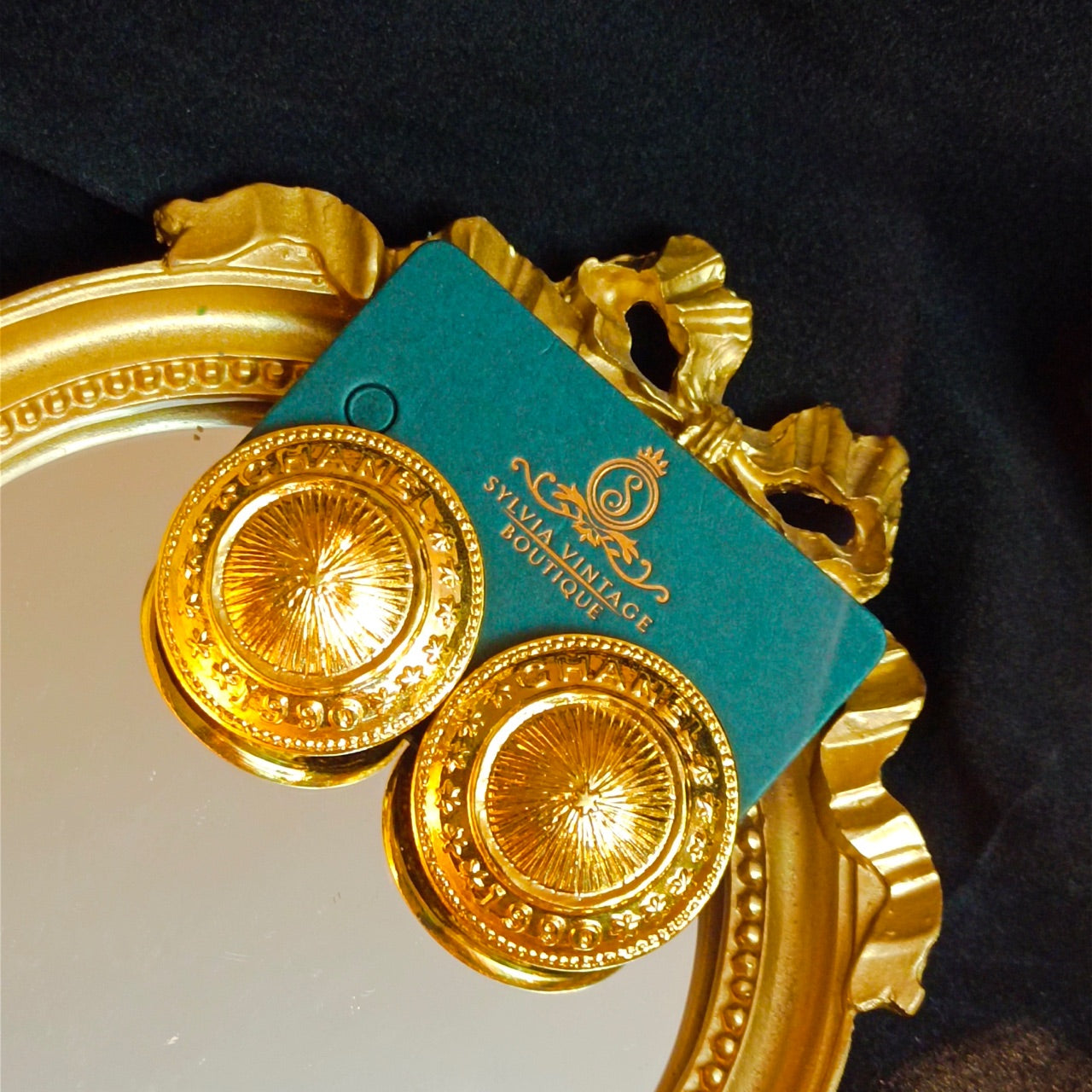 Chanel Vintage Round Shield Motif Clip-On Earrings