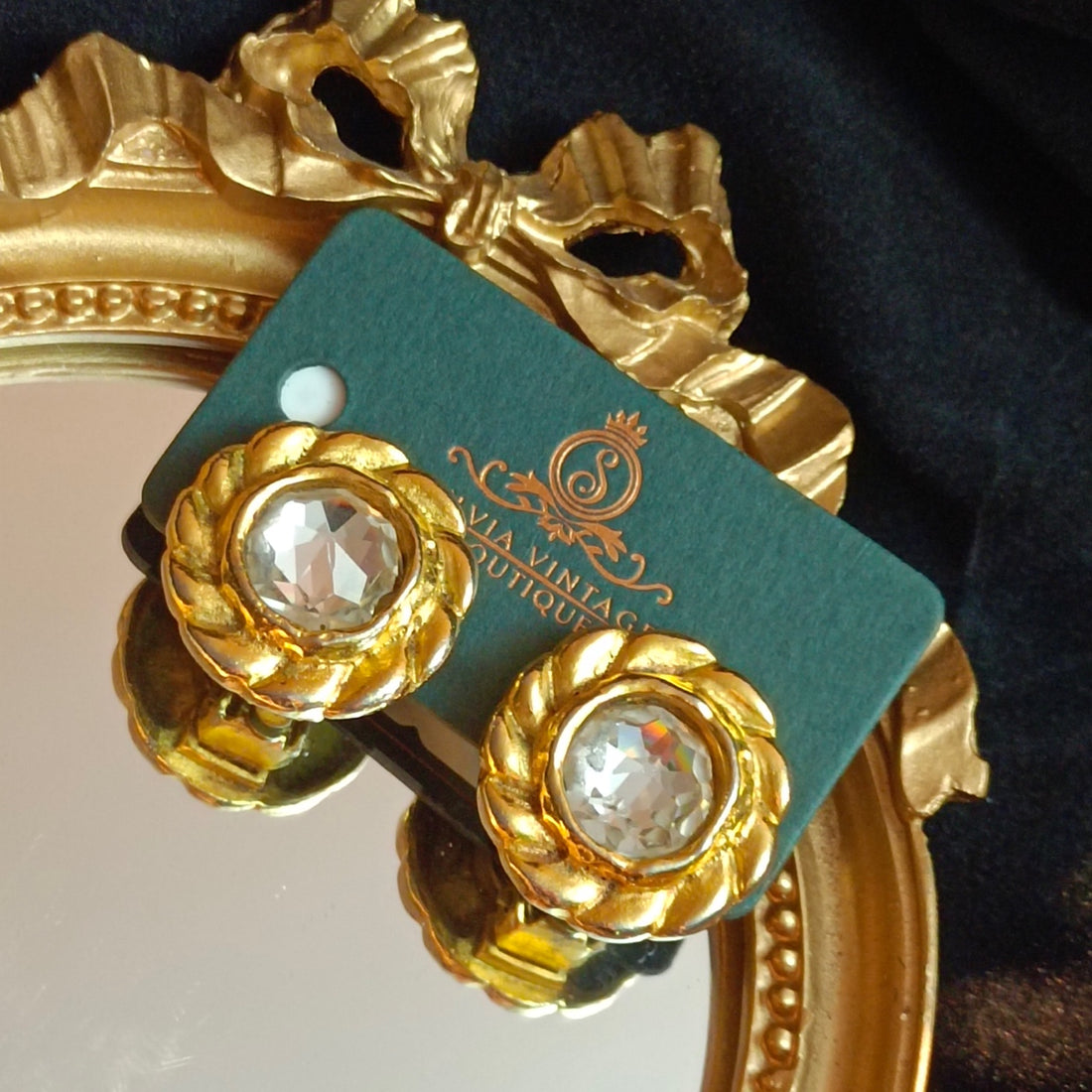 Chanel vintage round twisted-strand rhinestone clip-on earrings, diameter 2.2cm (rhinestone diameter 1.4cm)