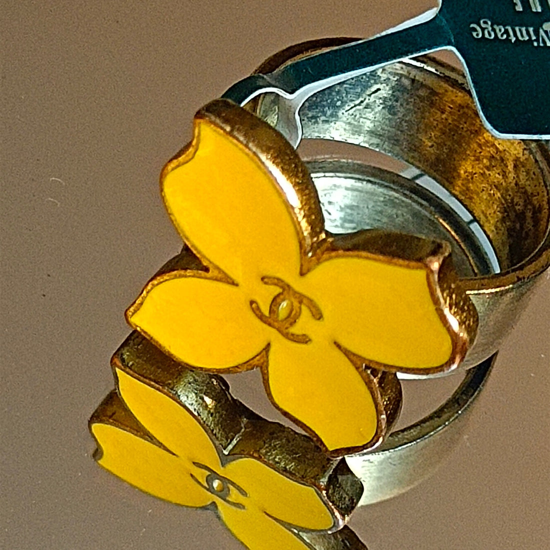 Chanel Vintage Yellow Enamel Flower Ring - Size 14 (HK) - Grade A