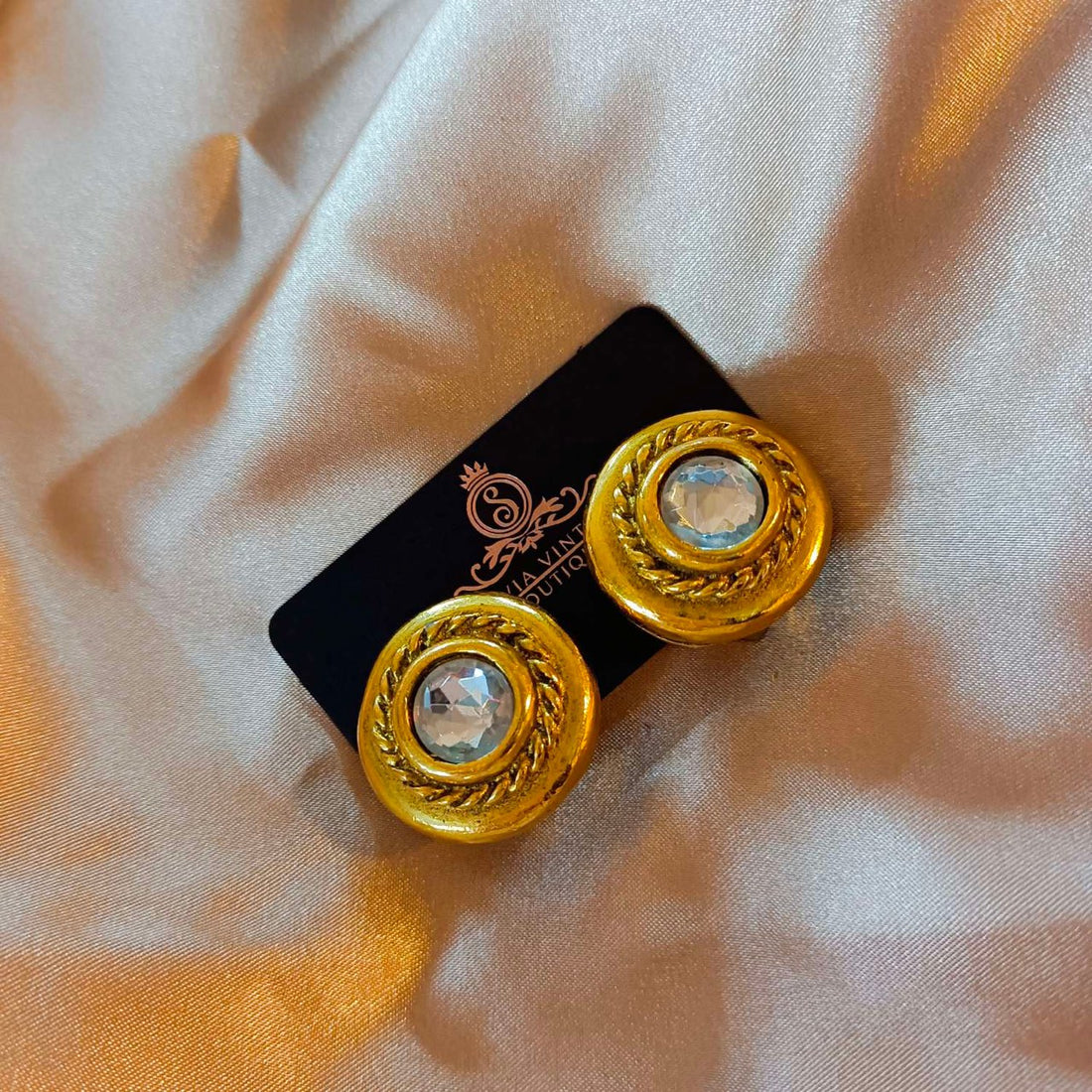 Chanel Vintage 1990s Gold-Plated Round Disc Rhinestone Clip-On Earrings - Grade A