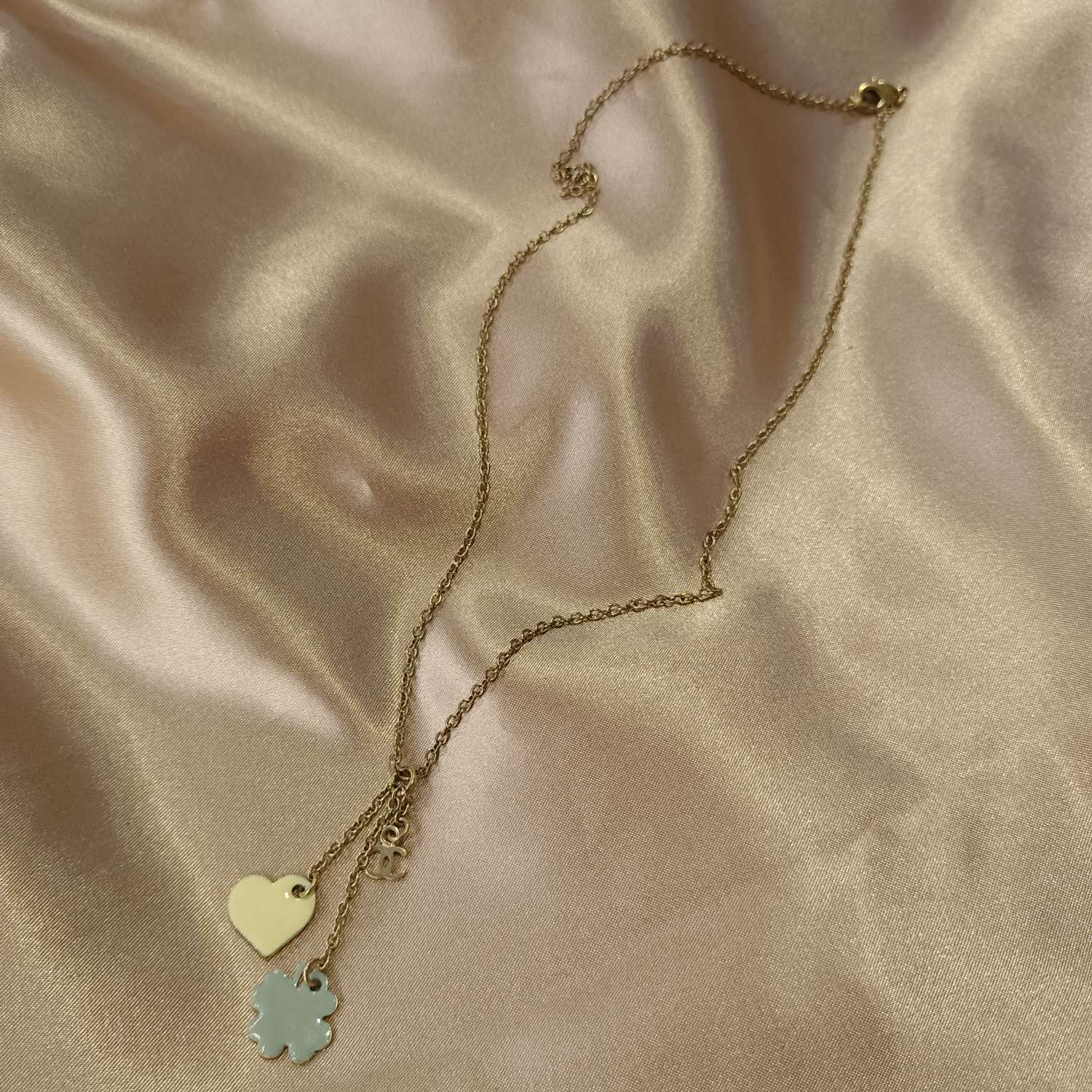 Chanel Four-Leaf Clover & Heart Pendant Necklace (01P) - Gold-Plated & Enamel - Grade B (Re-Engraved)