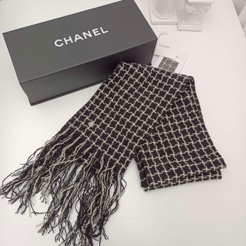 Chanel Black & White Check Wool Scarf - Grade A (Length Specified, Material Photo Supplemented)