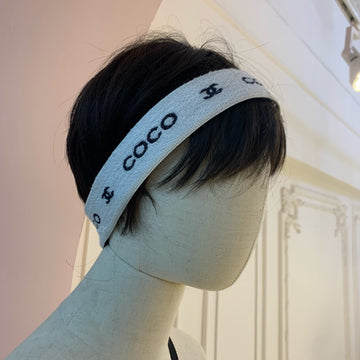Chanel Vintage 1990s Black & White Lettering Headband - Cotton - Grade A