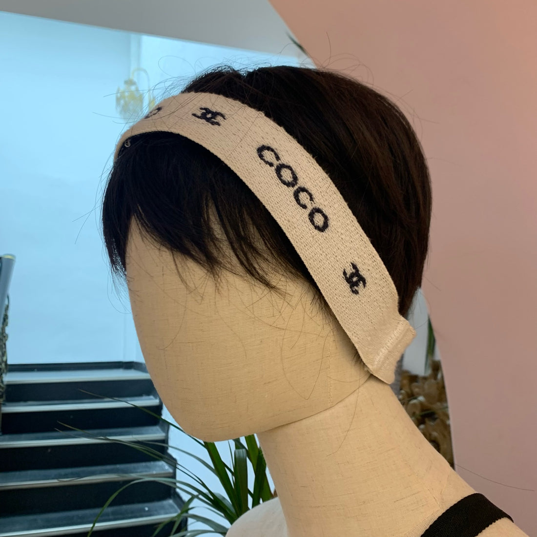 Chanel Vintage 1990s Black & White Lettering Headband - Cotton - Grade A
