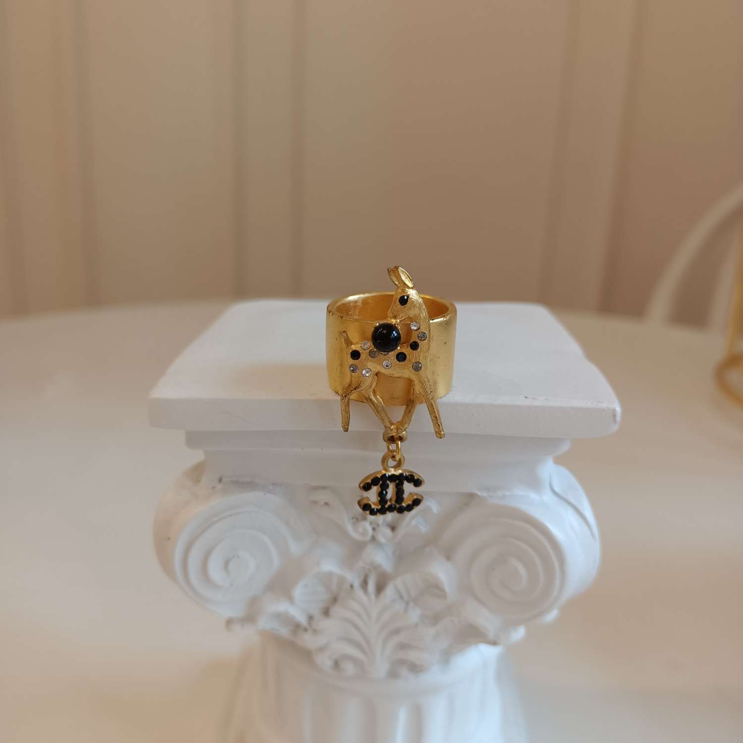 Chanel Deer Ring, US Size 7.25, Gold-Plated, Grade A, Code 01A