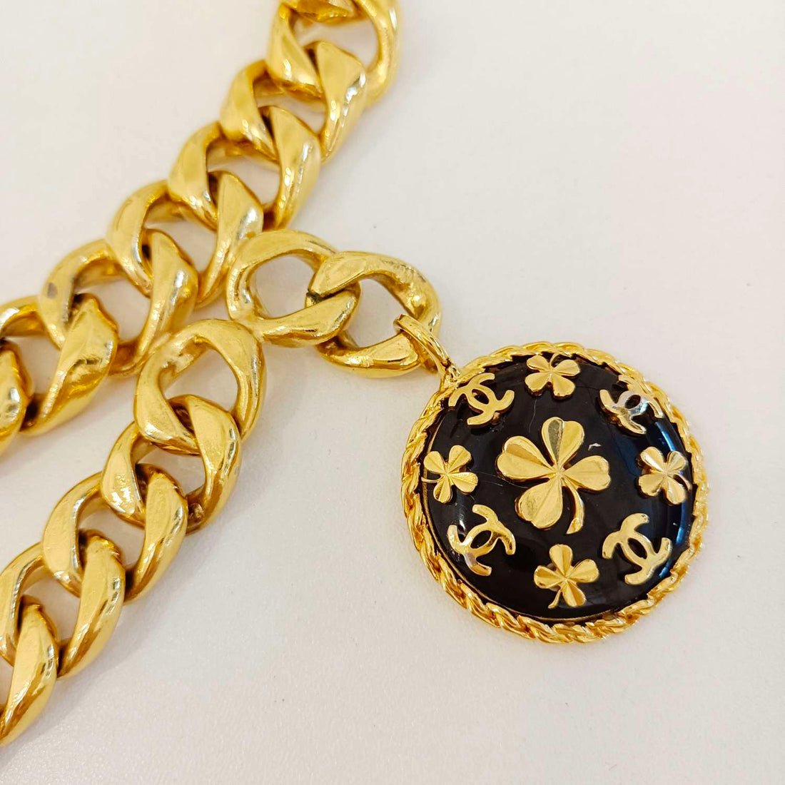 Chanel Black & Gold Four-Leaf Clover Double-Layer Waist Chain, 1990s, Grade A