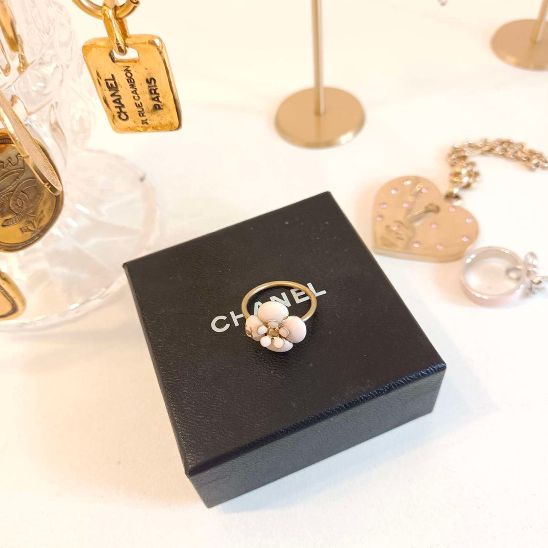 Chanel Pink Camellia Enamel Ring - US Size 6.5 - Grade A