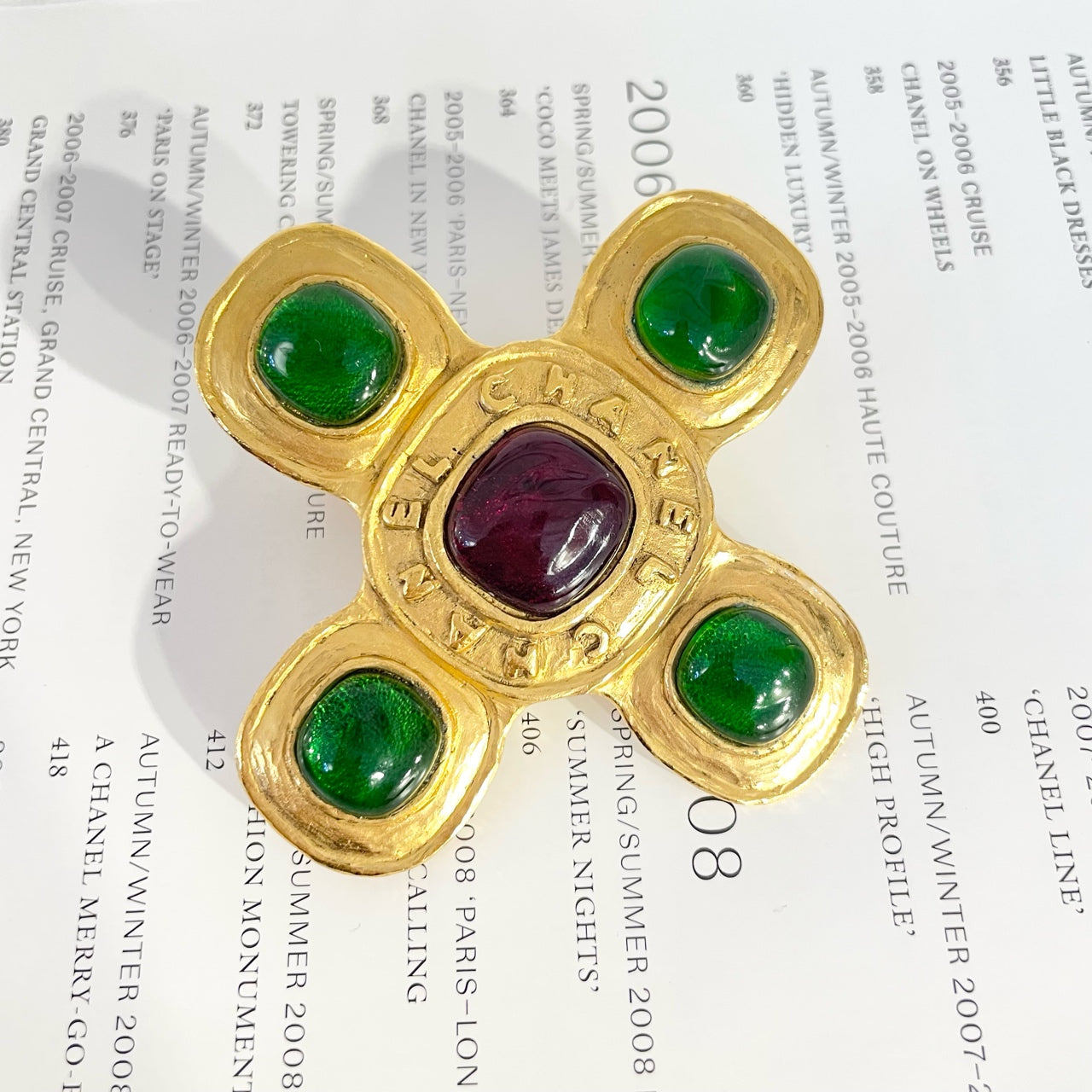 Chanel Vintage Glass Brooch, 8cm Diameter, 1990s, Glass & Gold-Plated, A-Grade