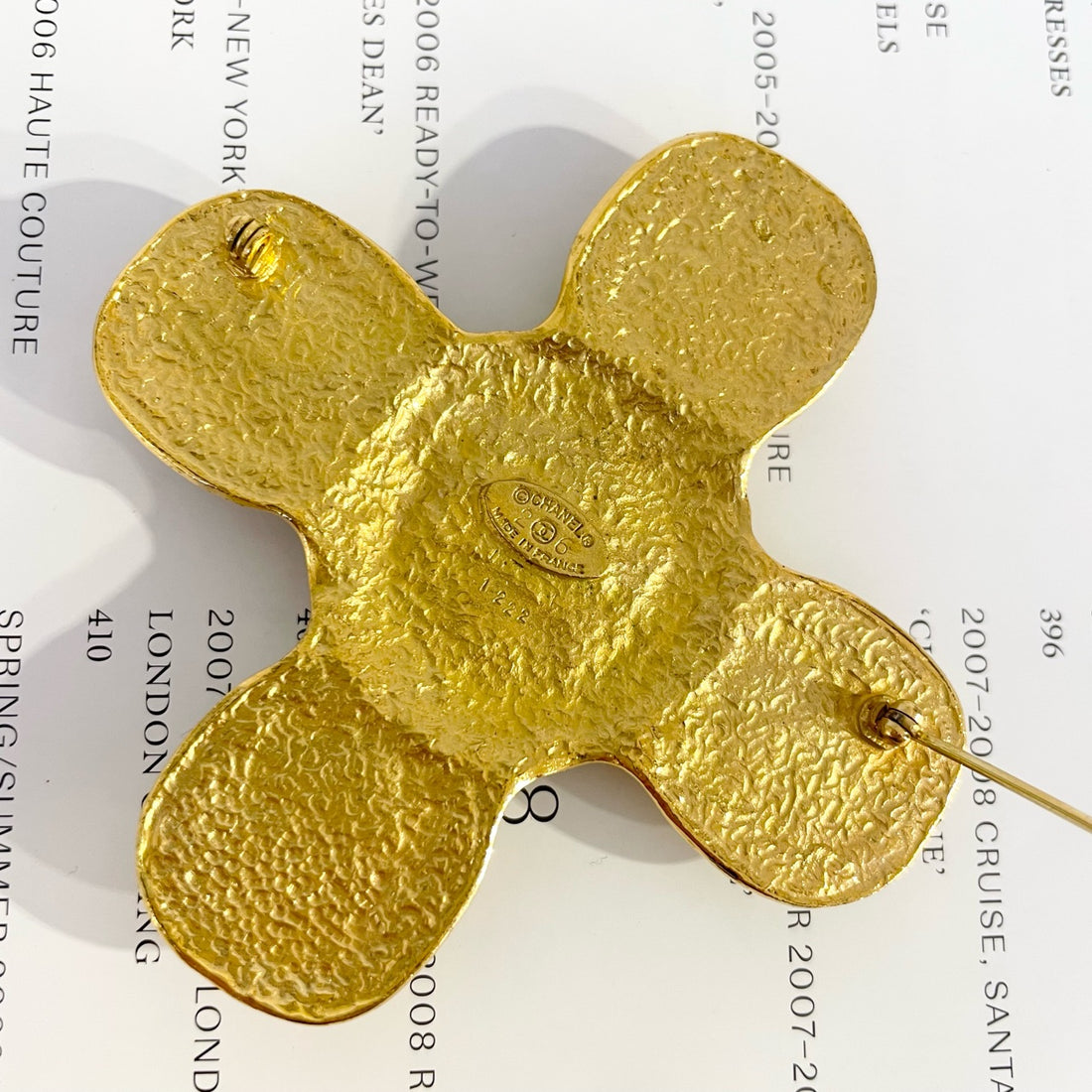 Chanel Vintage Glass Brooch, 8cm Diameter, 1990s, Glass & Gold-Plated, A-Grade