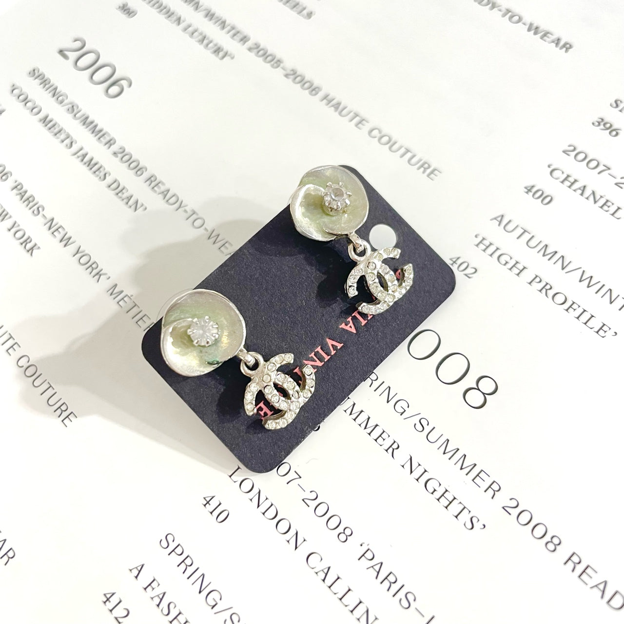 Chanel Green Floral Enamel Stud Earrings - Full Crystal Embellishment - 2.3cm (Total) / 1.2cm (Flower) - Grade A