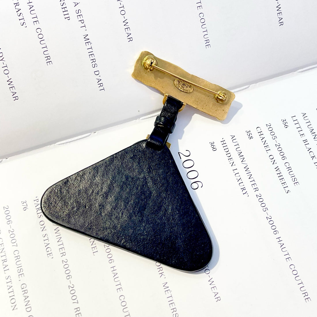 Chanel Black & Gold Triangle Brooch, 94P, Grade A