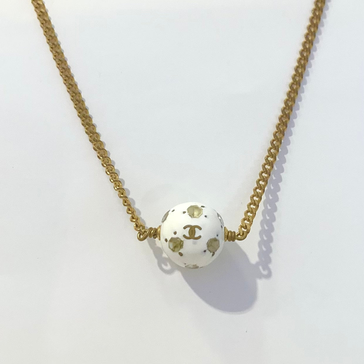 Chanel White Gold Football (Soccer) Bracelet, 98P, Grade A, Enamel, Length 20.7cm