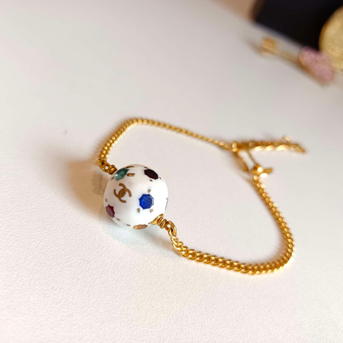 Chanel 1998 Football (Soccer) Bracelet - Multicolor Enamel - Grade A - Originally no stamp designed- Length 21cm