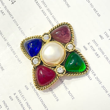 Chanel Vintage Glass Brooch, 6cm Diameter, 1990s, Glass & Gold-Plated, A-Grade
