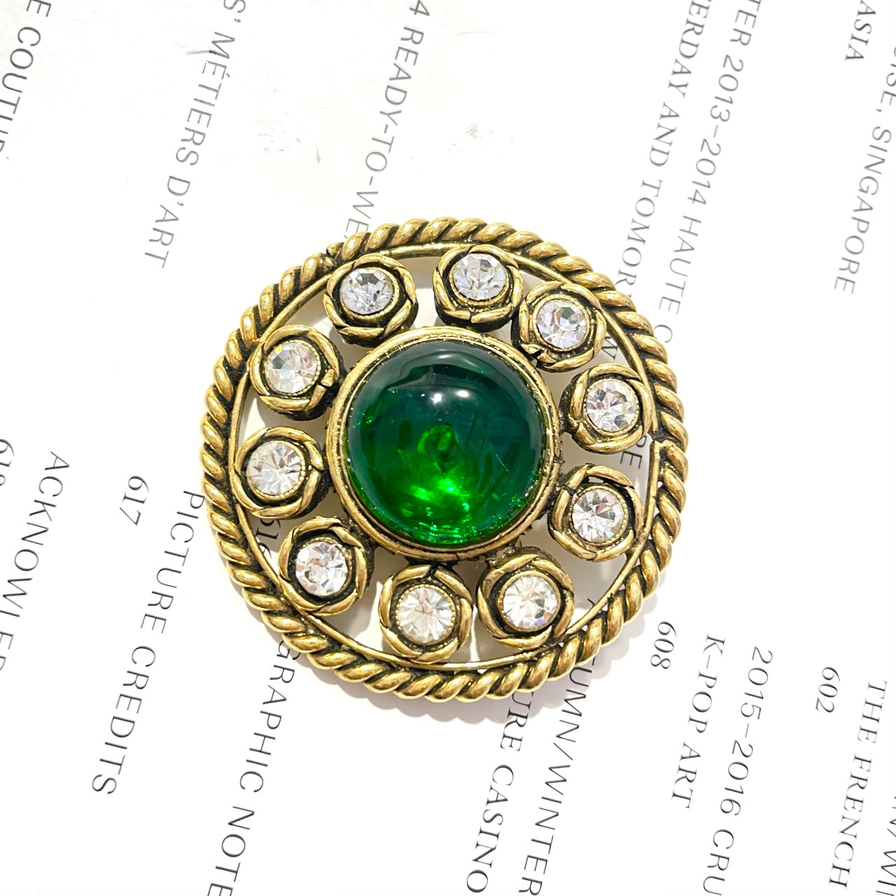 Chanel Vintage Round Glass Brooch, 4.5cm Diameter, 1990s, A-Grade, Gold-Plated & Glass