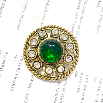 Chanel Vintage Round Glass Brooch, 4.5cm Diameter, 1990s, A-Grade, Gold-Plated & Glass
