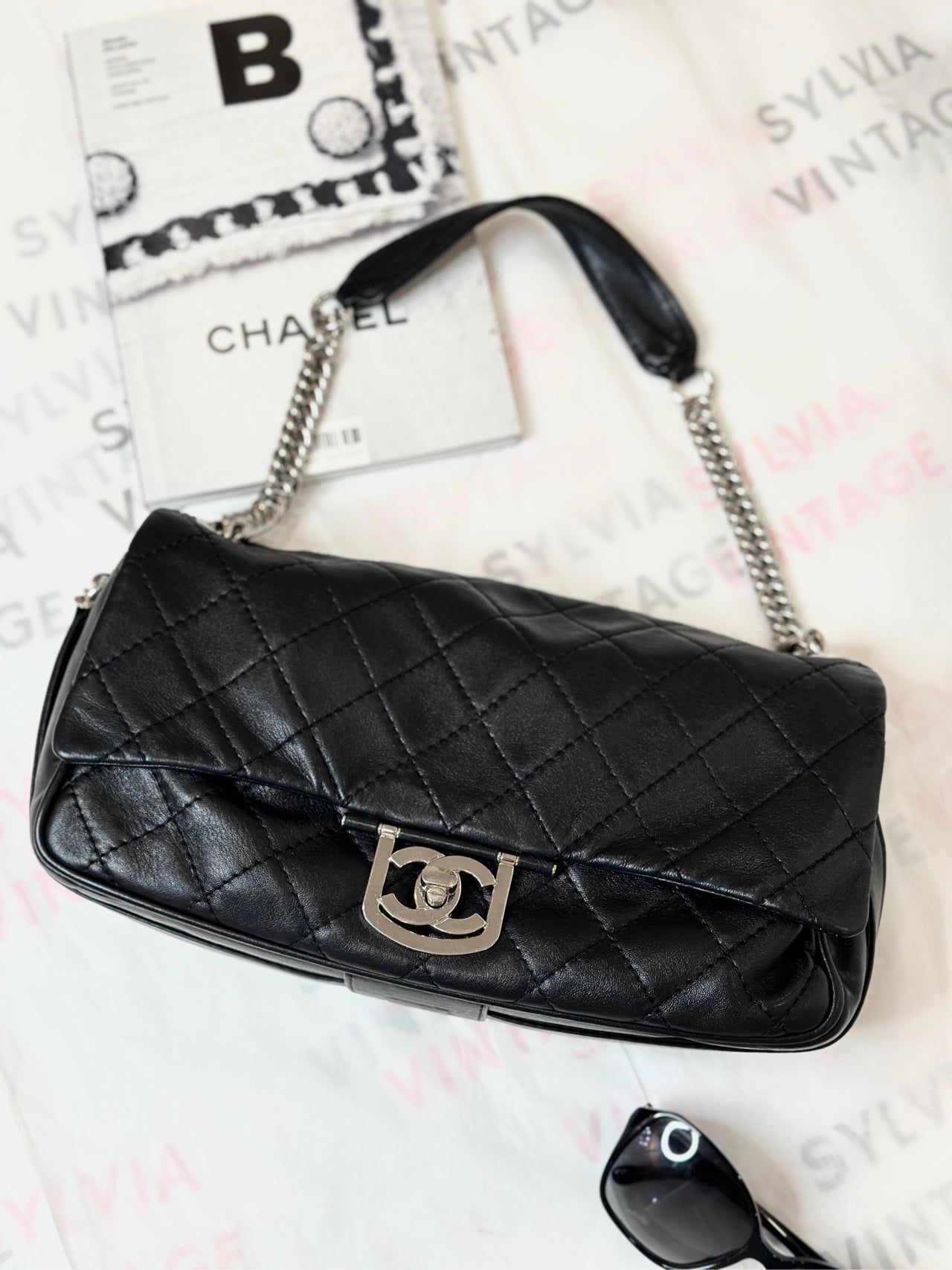 Chanel Black & Silver Lambskin Underarm Bag #11851824 30*15 Grade A
