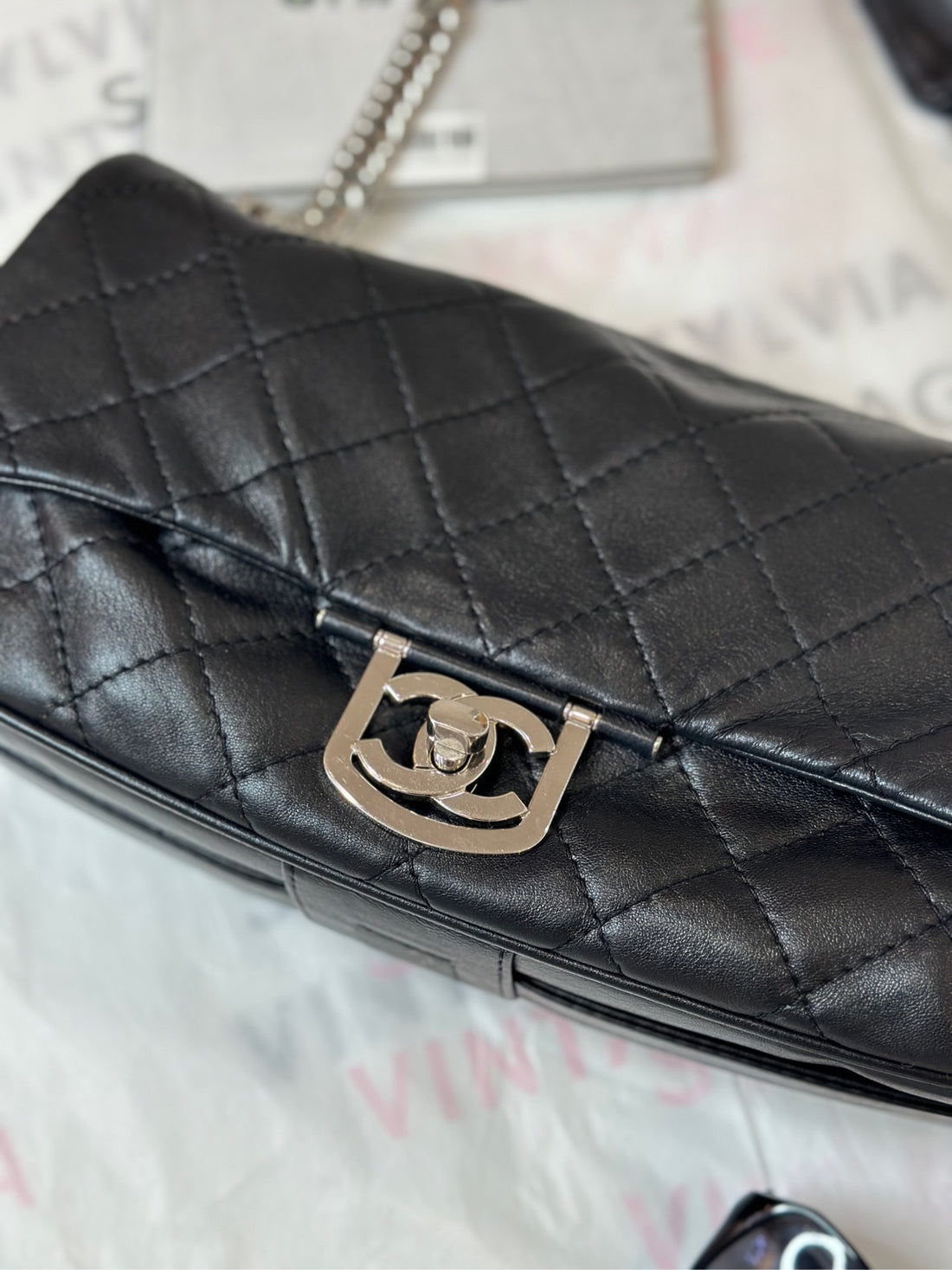 Chanel Black & Silver Lambskin Underarm Bag #11851824 30*15 Grade A