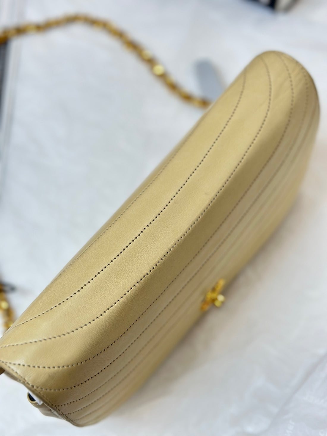 Chanel Beige Lambskin Half-Moon Shoulder Bag with Card - 0 Series (24cm × 14cm) Serial 0347796- B-Grade