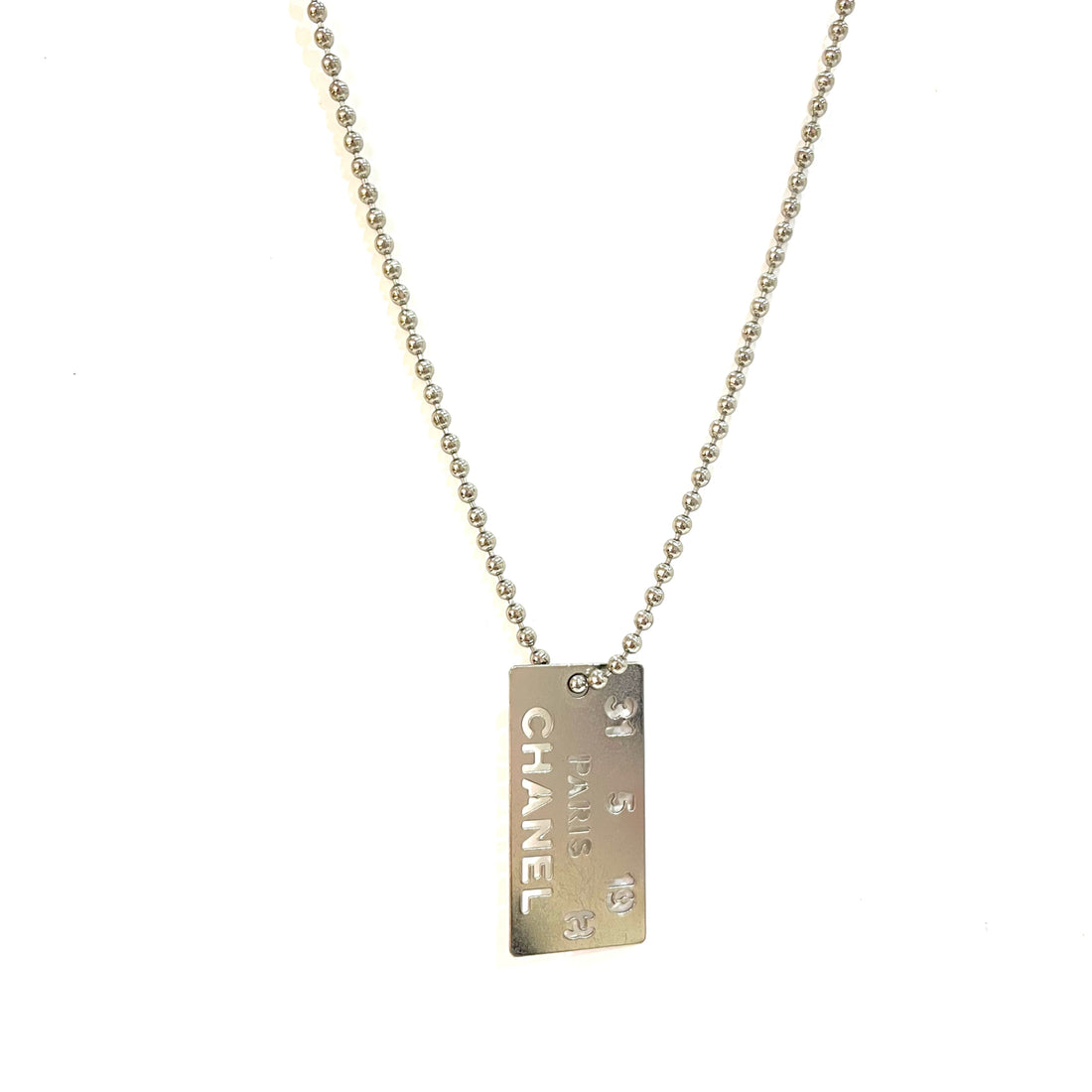 Chanel Hollow-Out Letter Dog Tag Necklace