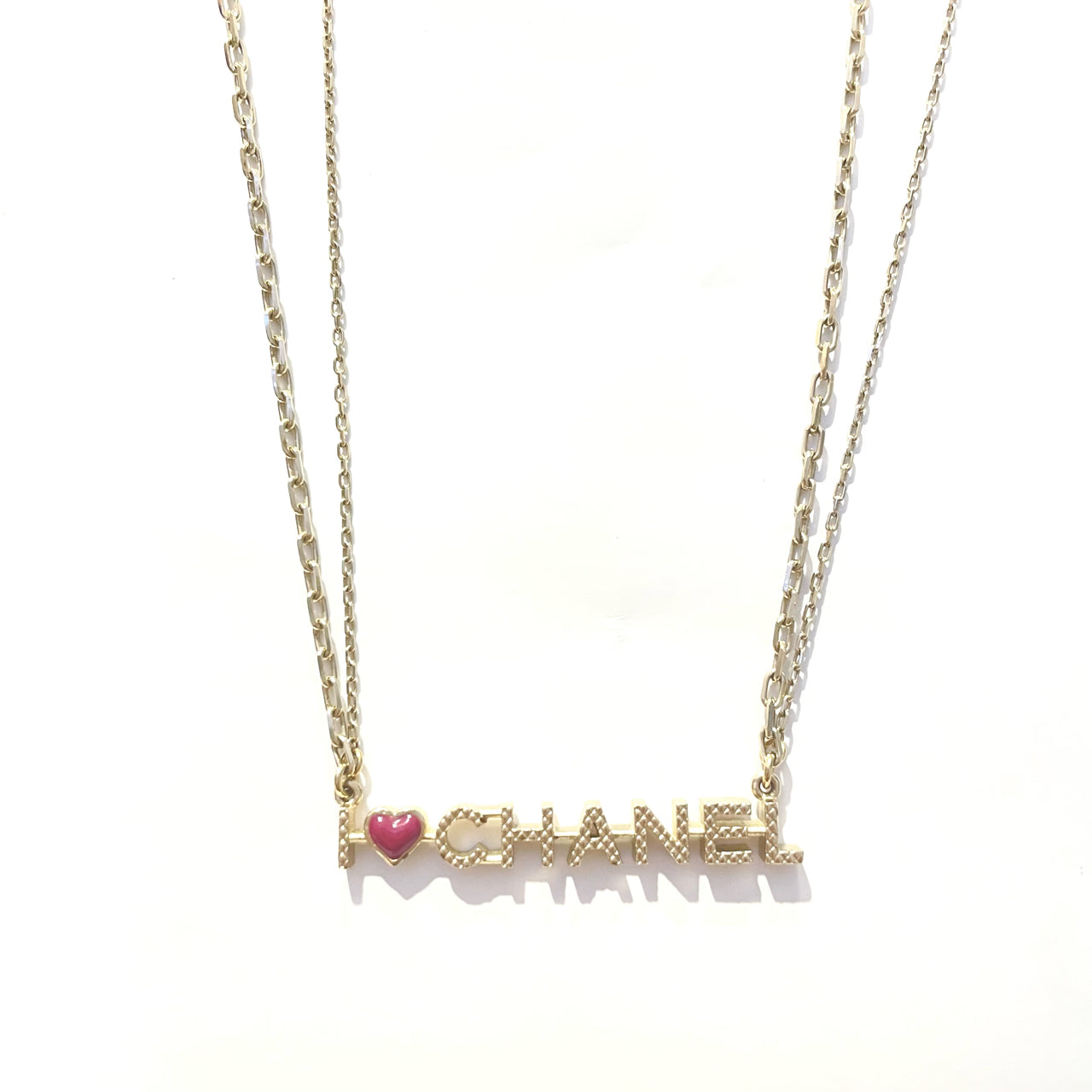 Chanel "I Love Chanel" Double-Layer Light Gold Necklace, Must-Have for Chanel Fans, 64.5cm Length, 5.5cm Pendant, Gold-Plated