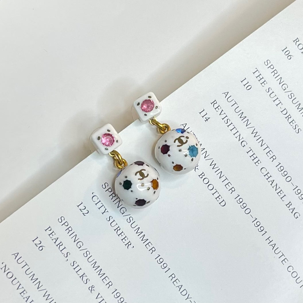 Chanel Enamel Soccer Stud Earrings (Originally no stamp designed) - 1998 World Cup Commemorative Edition - Enamel - Grade A - 1998 Vintage - 1.5cm×3cm