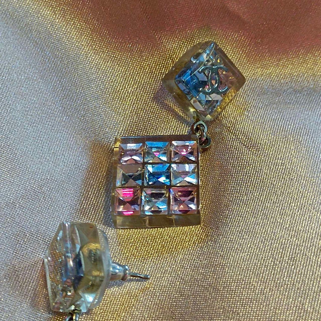 Chanel Vintage Acrylic Color-Transparent Stud Earrings (Unmarked) - Grade A