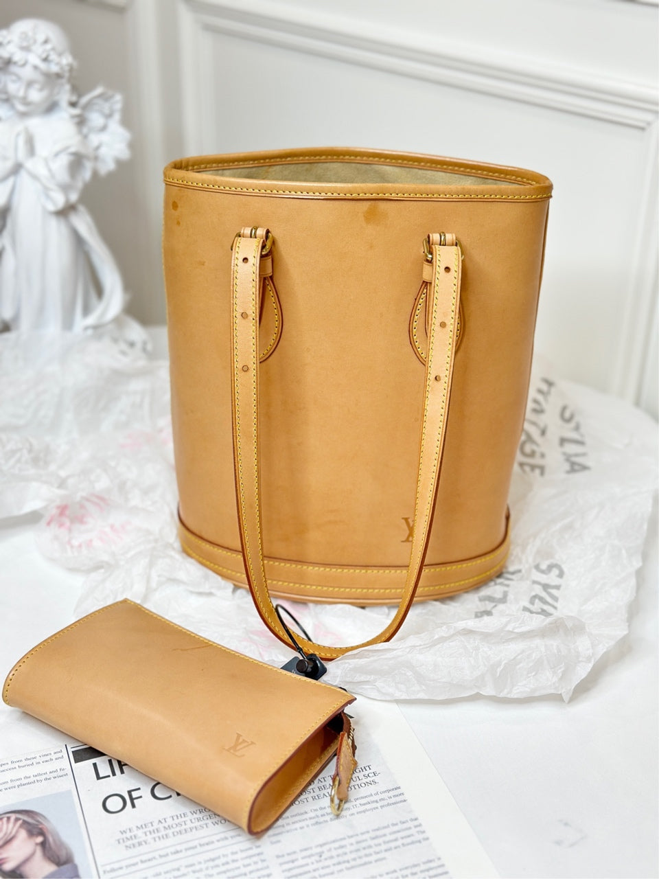 Louis Vuitton Pure Vegetal-Tanned Leather Bucket Bag with Pouch (1998 Limited Edition) - 23cm × 27cm - Serial FL0061