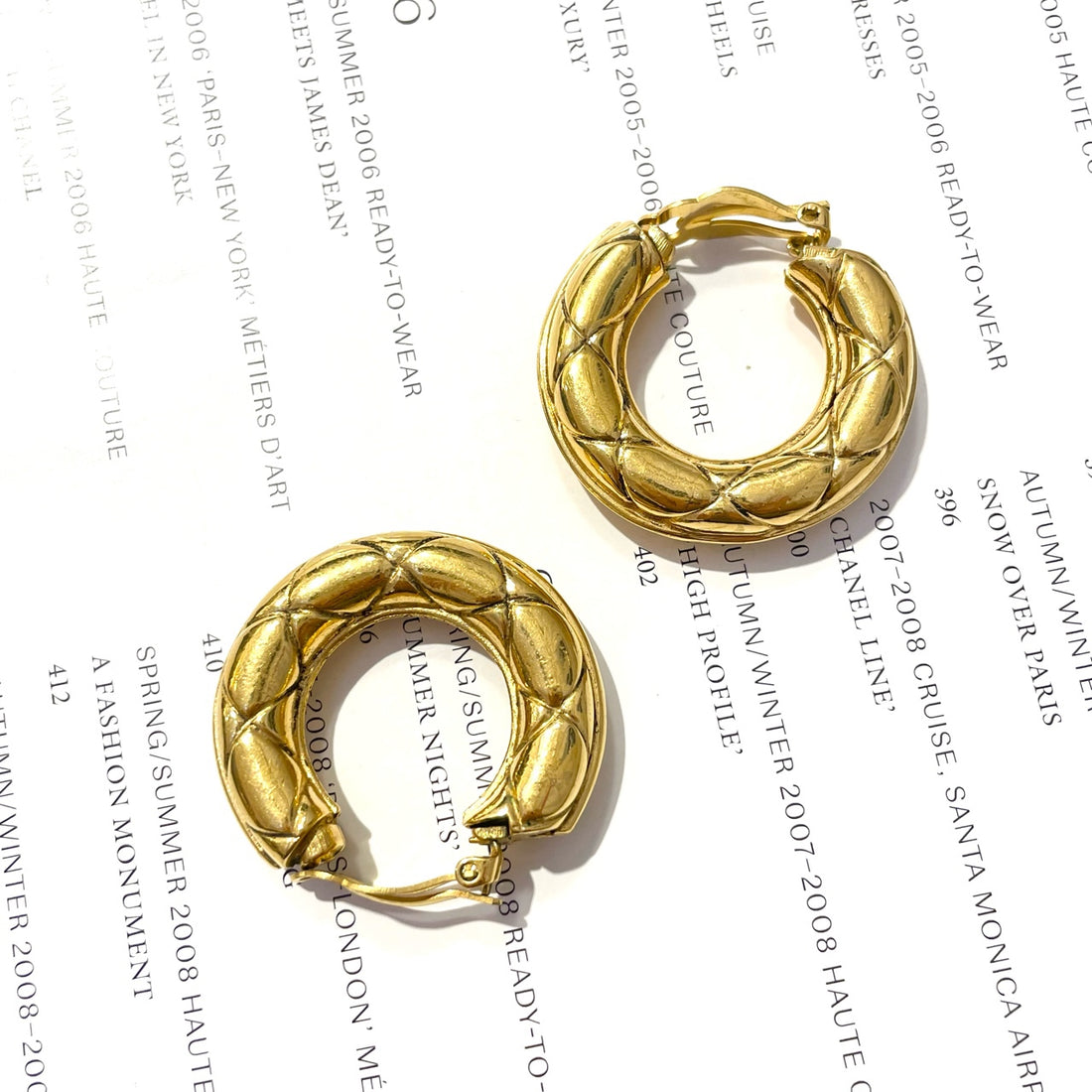 Chanel Quilted CC Bird Hoop Clip-On Earrings - 4.5cm Diameter - Originally no stamp designed - Grade A - Gold-Plated