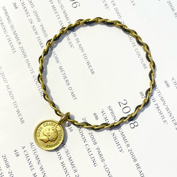 Chanel Black & Gold Coin Leather Chain Bracelet, 95, A-Grade, Leather & Gold-Plated, Diameter 7cm