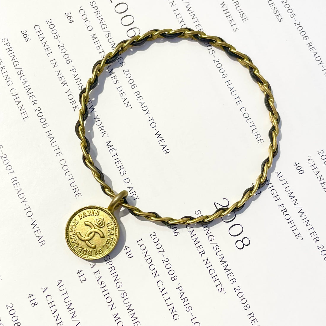 Chanel Black & Gold Coin Leather Chain Bracelet, 95, A-Grade, Leather & Gold-Plated, Diameter 7cm