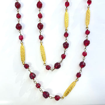 Chanel Vintage 1990s Red Glass Bead Sweater Chain - Grade A