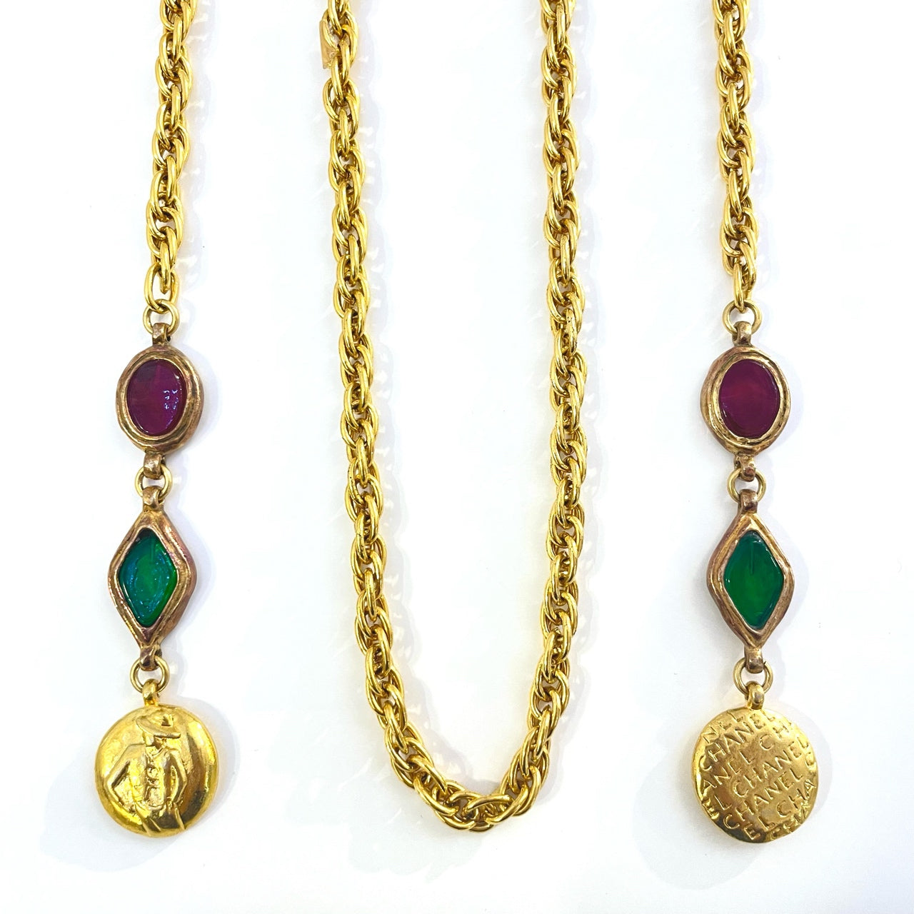 Chanel Vintage 1990s Gold-Plated & Glass Bead Belt Chain / Necklace - 120cm - Grade A (With Engraving Photos)